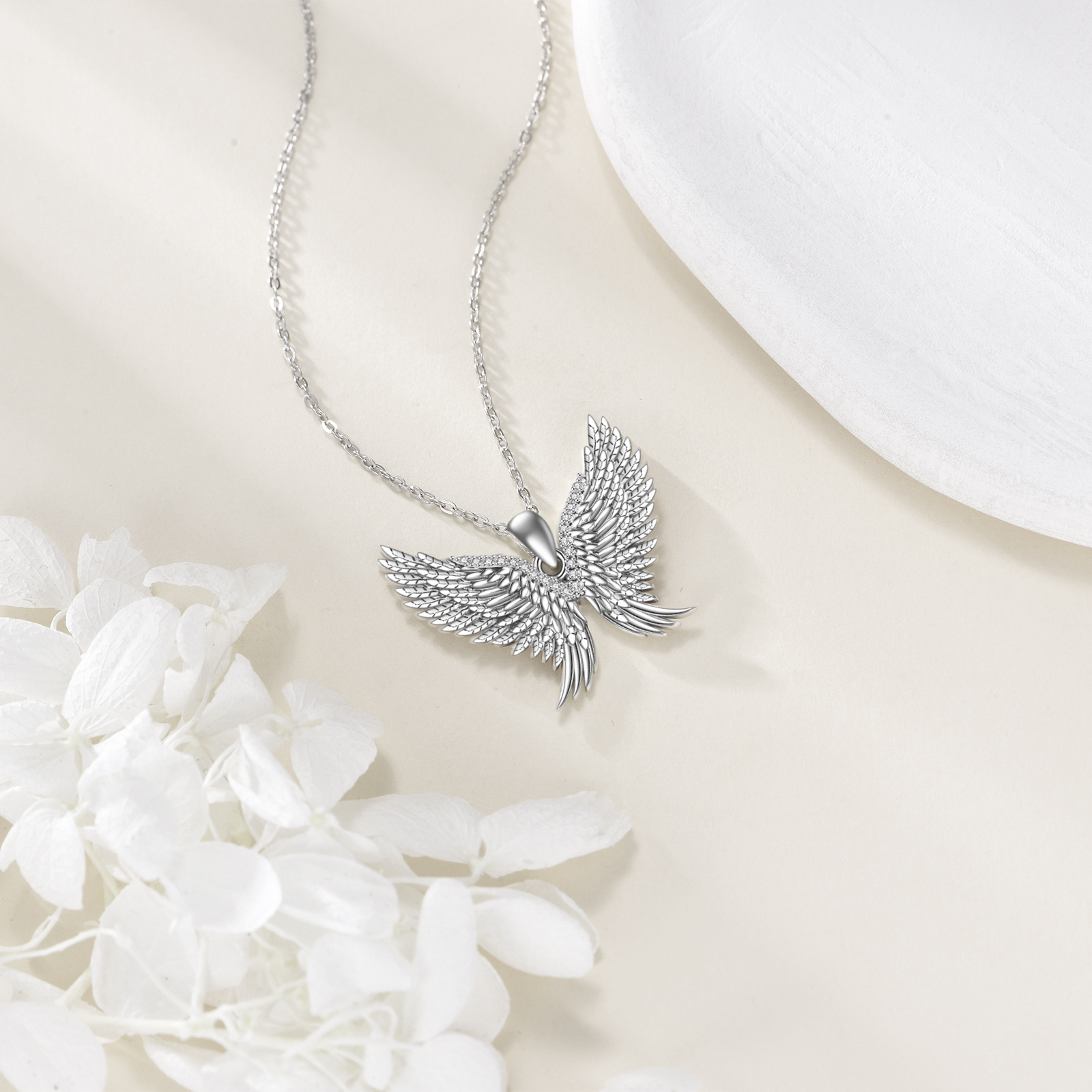 Women's Sterling Silver Angel Wing Pendant Necklace